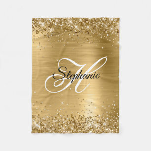 Glittery Gold Foil Fancy Monogram Fleece Deken