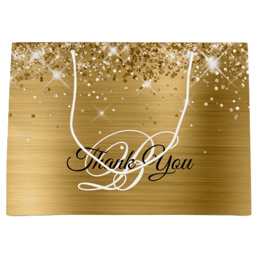 Glittery Gold Foil Fancy Monogram Hartelijk dank Groot Cadeauzakje (Voorkant)