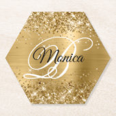 Glittery Gold Foil Fancy Monogram Kartonnen Onderzetters (Voorkant)