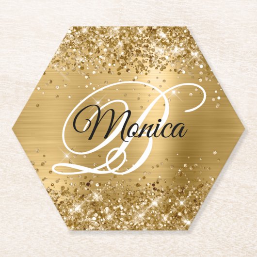 Glittery Gold Foil Fancy Monogram Kartonnen Onderzetters (Voorkant)
