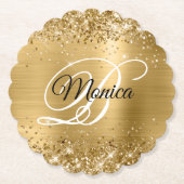 Glittery Gold Foil Fancy Monogram Kartonnen Onderzetters (Voorkant)