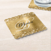 Glittery Gold Foil Fancy Monogram Kartonnen Onderzetters (Gebogen)