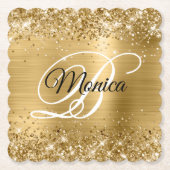 Glittery Gold Foil Fancy Monogram Kartonnen Onderzetters (Voorkant)