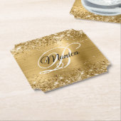 Glittery Gold Foil Fancy Monogram Kartonnen Onderzetters (Gekanteld)