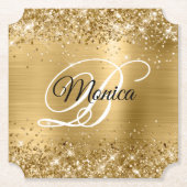 Glittery Gold Foil Fancy Monogram Kartonnen Onderzetters (Voorkant)