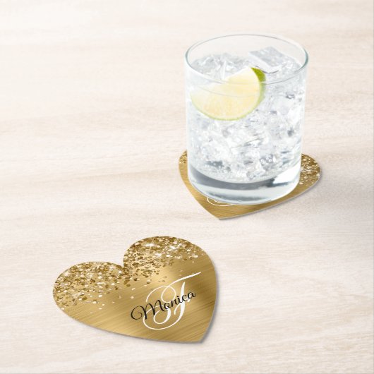 Glittery Gold Foil Fancy Monogram Kartonnen Onderzetters (Insitu)