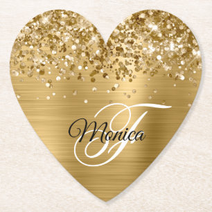 Glittery Gold Foil Fancy Monogram Kartonnen Onderzetters