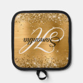 Glittery Gold Foil Fancy Monogram Pannenlap (Voorkant)