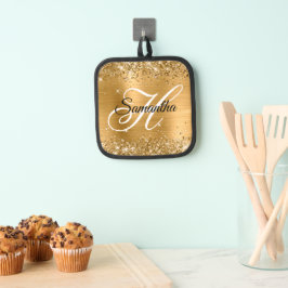 Glittery Gold Foil Fancy Monogram Pannenlap