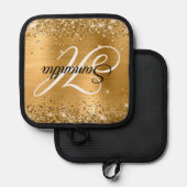 Glittery Gold Foil Fancy Monogram Pannenlap (Voorkant / Achterkant)