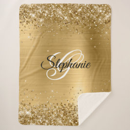 Glittery Gold Foil Fancy Monogram Sherpa Deken