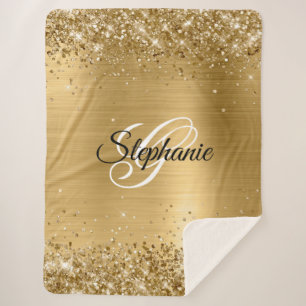Glittery Gold Foil Fancy Monogram Sherpa Deken
