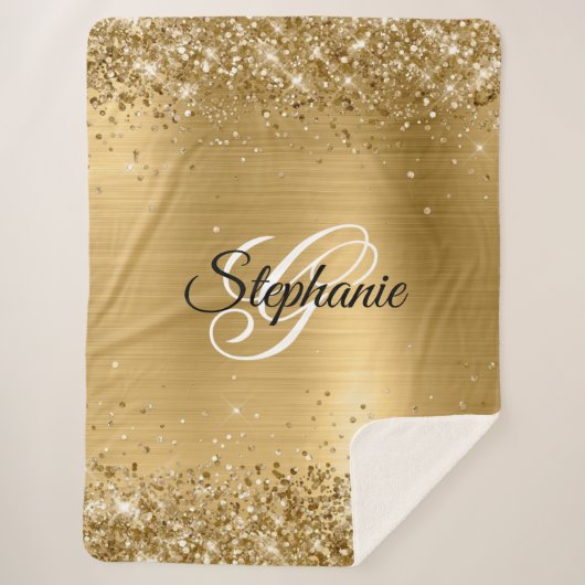 Glittery Gold Foil Fancy Monogram Sherpa Deken (Voorkant)