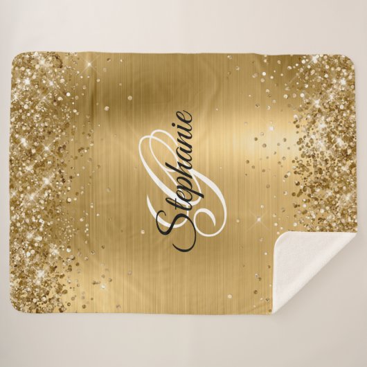Glittery Gold Foil Fancy Monogram Sherpa Deken (Voorkant (horizontaal))