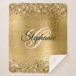 Glittery Gold Foil Fancy Monogram Sherpa Deken