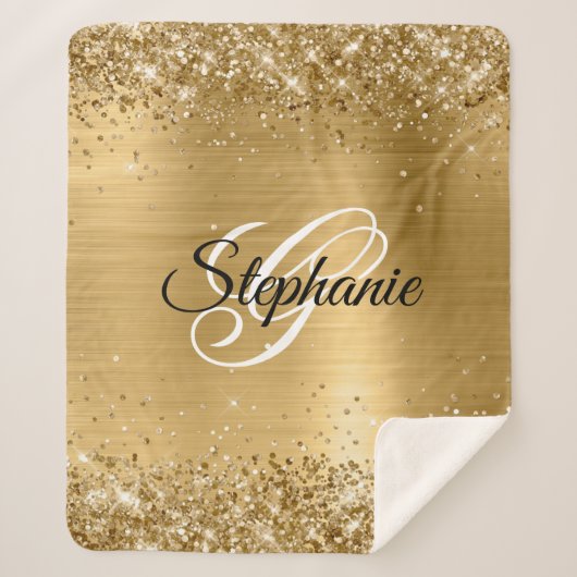 Glittery Gold Foil Fancy Monogram Sherpa Deken (Voorkant)
