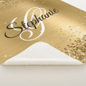 Glittery Gold Foil Fancy Monogram Sherpa Deken (3/4)