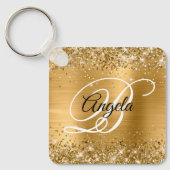 Glittery Gold Foil Fancy Monogram Sleutelhanger (Voorkant)