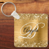 Glittery Gold Foil Fancy Monogram Sleutelhanger (Voorkant)