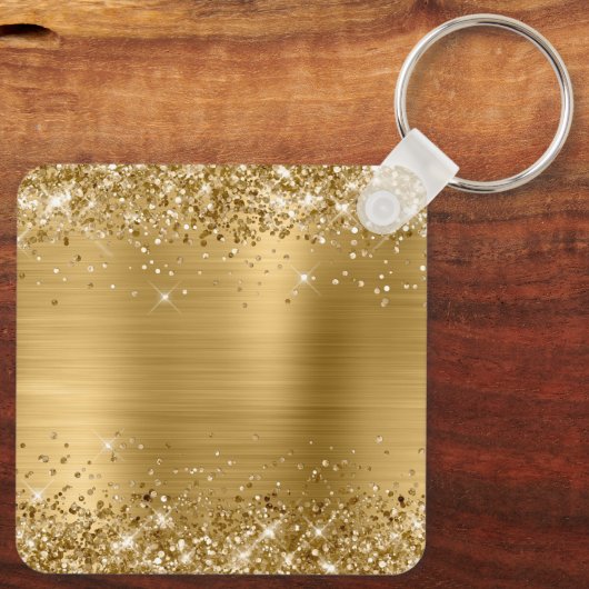 Glittery Gold Foil Fancy Monogram Sleutelhanger (Achterkant)