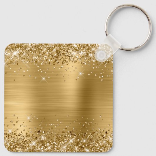 Glittery Gold Foil Fancy Monogram Sleutelhanger (Achterkant)