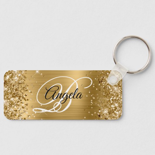 Glittery Gold Foil Fancy Monogram Sleutelhanger (Voorkant)