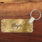 Glittery Gold Foil Fancy Monogram Sleutelhanger (Voorkant)