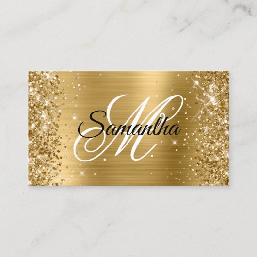 Glittery Gold Foil Fancy Monogram Visitekaartje (Voorkant)