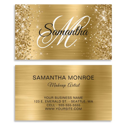 Glittery Gold Foil Fancy Monogram Visitekaartje