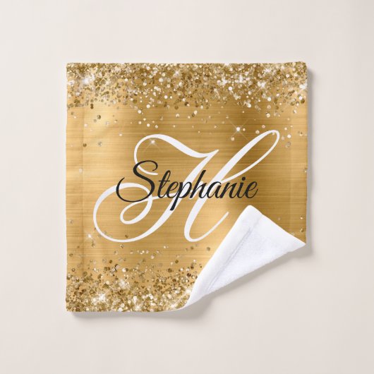 Glittery Gold Foil Fancy Monogram Washandje (Wasdoekje)
