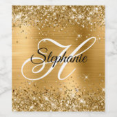 Glittery Gold Foil Fancy Monogram Wijn Etiket (Enkel label)