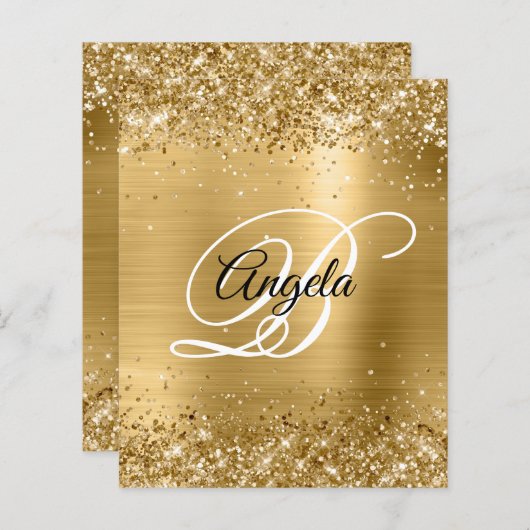 Glittery Gold Foil - Fancy uitnodiging voor een mo (Voorkant / Achterkant)