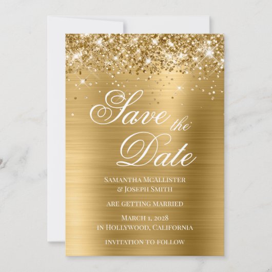 Glittery Gold Foil Foto slaat de datum op Kaart (Voorkant)