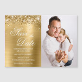 Glittery Gold Foil Foto slaat de datum op Magnetische Uitnodiging (Voorkant)