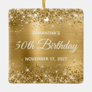 Glittery Gold Foil Glam 50th Birthday Keramisch Ornament