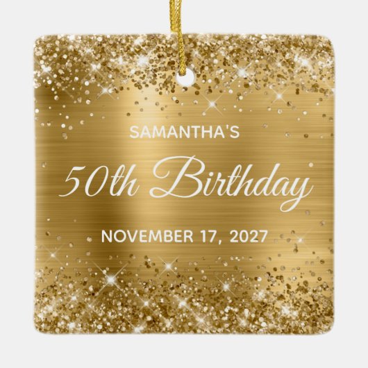 Glittery Gold Foil Glam 50th Birthday Keramisch Ornament (Voorkant)