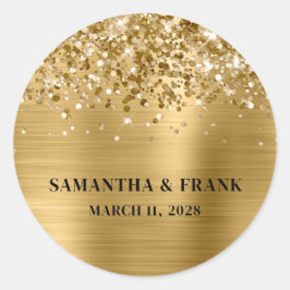 Glittery Gold Foil Glam Wedding Ronde Sticker