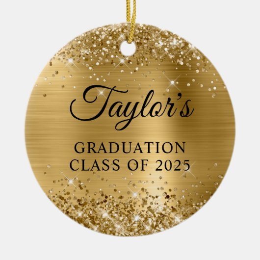 Glittery Gold Foil Graduation Keramisch Ornament (Voorkant)