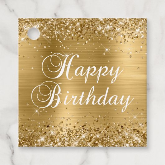 Glittery Gold Foil Happy Birthday Bedankjes Labels (Voorkant)