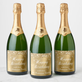 Glittery Gold Foil Happy Birthday Sparkling Wijnetiket