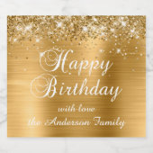 Glittery Gold Foil Happy Birthday Sparkling Wijnetiket (Enkel label)