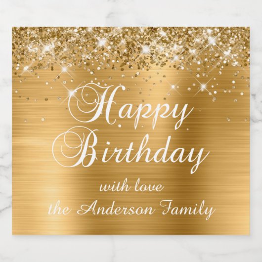 Glittery Gold Foil Happy Birthday Sparkling Wijnetiket (Enkel label)