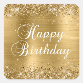 Glittery Gold Foil Happy Birthday Vierkante Sticker