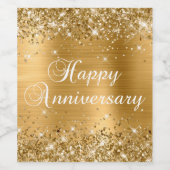Glittery Gold Foil Happy Jubileum Wijn Etiket (Enkel label)