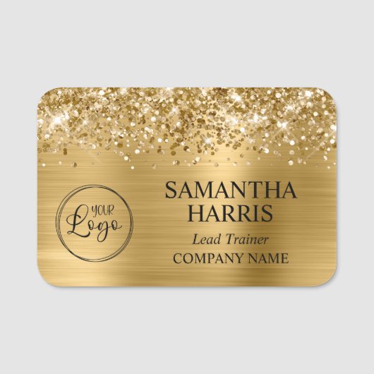 Glittery Gold Foil Logo Company Naamplaatje (Voorkant)