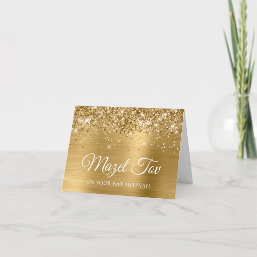 Glittery Gold Foil Mazel Tov op je tas Mitzvah Kaart (Voorkant)