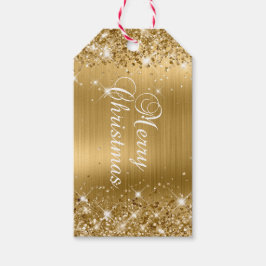 Glittery Gold Foil Merry kerst Cadeaulabel