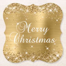 Glittery Gold Foil Merry kerst Kartonnen Onderzetters