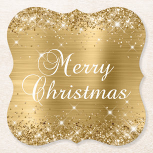 Glittery Gold Foil Merry kerst Kartonnen Onderzetters