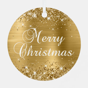 Glittery Gold Foil Merry kerst Metalen Ornament